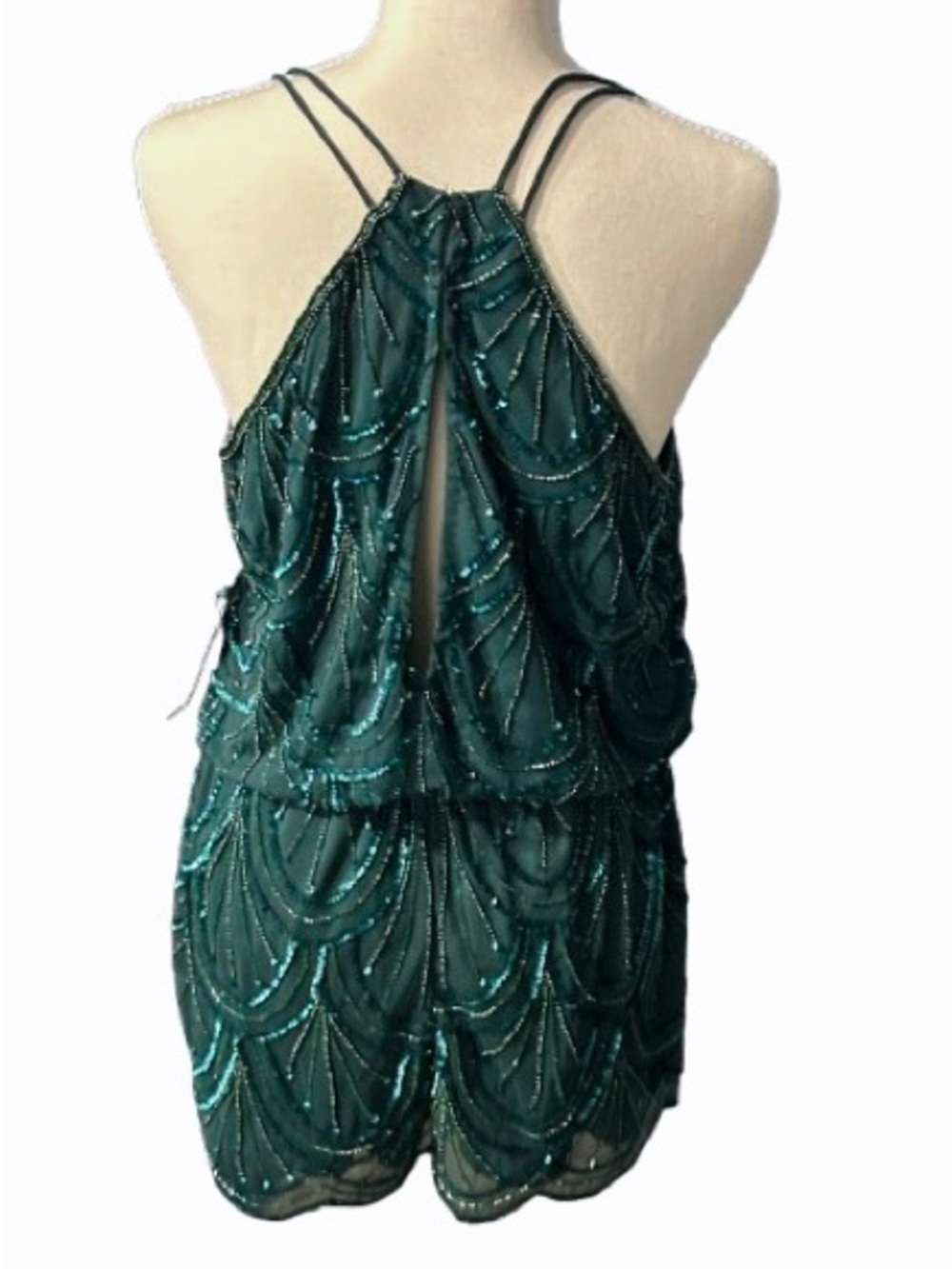 NWT Shorts Romper Beaded Dark Green ANGIE Illusion Sheer Sparkly New Shorts - Picture 13 of 16